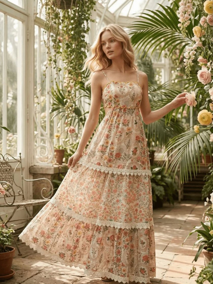 Vestido Maxi Floral Romántico con Espalda Descubierta