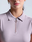 Polo En Tela Acanalada Y Con Cremallera, Color Mora Para Mujer