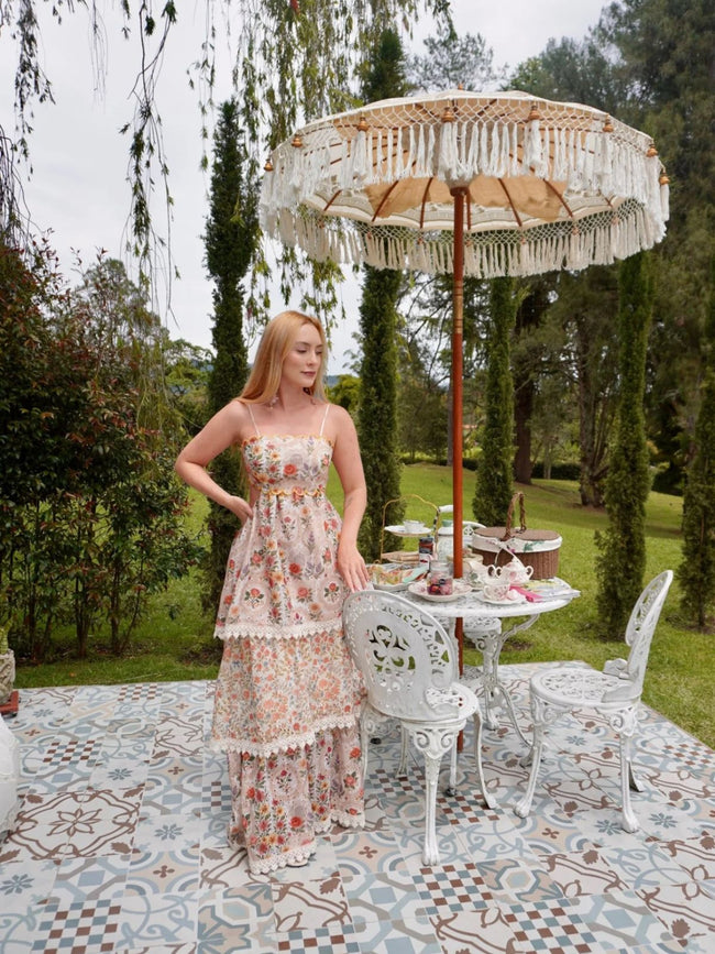 Vestido Maxi Floral Romántico con Espalda Descubierta