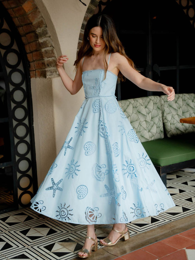 Vestido Mar Bordado Midi