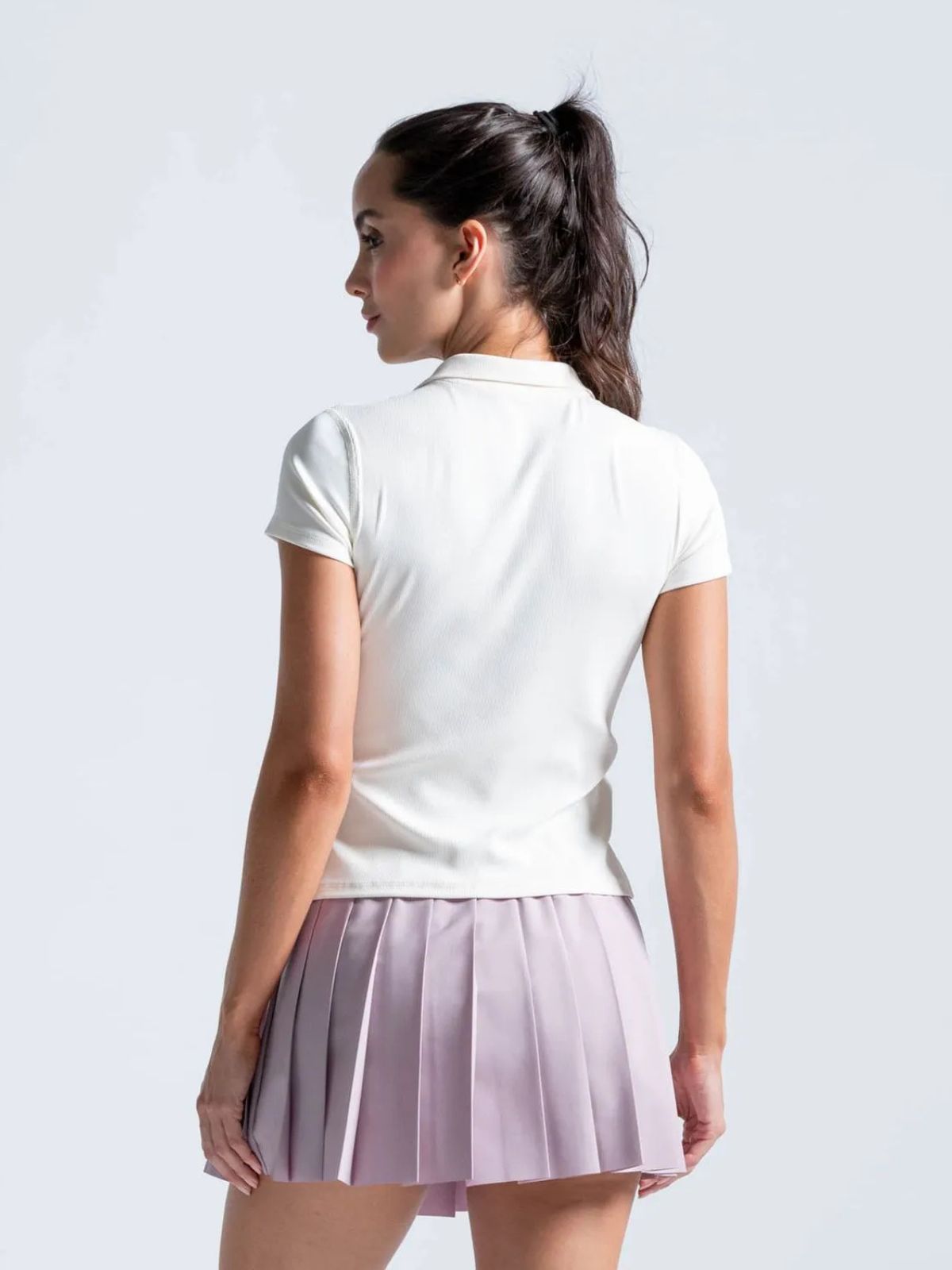 Polo En Tela Acanalada Y Con Cremallera, Color Mora Para Mujer
