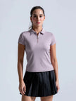 Polo En Tela Acanalada Y Con Cremallera, Color Mora Para Mujer