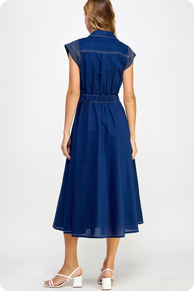 Vestido Midi Azul Estilo Camisero