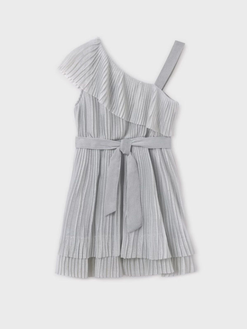 Vestido asimétrico plisado chica