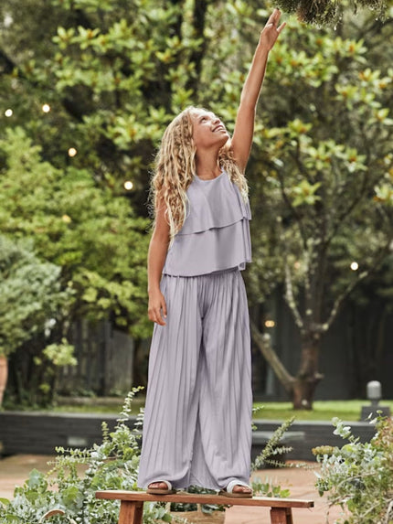 Conjunto pantalón largo y top plisado chica