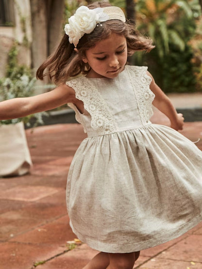 Vestido detalle bordado con lino niña