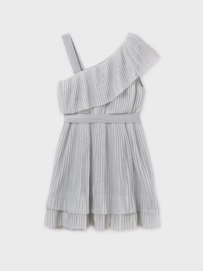 Vestido asimétrico plisado chica