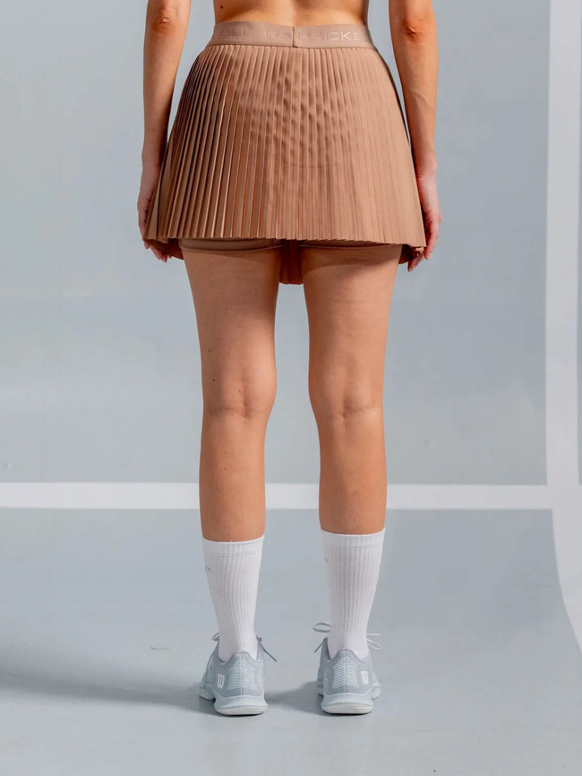 Falda Plisada Con Lineas En Contraste, Color Arena Para Mujer