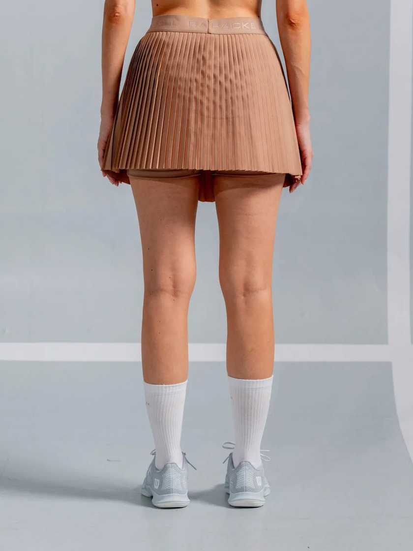 Falda Plisada Con Lineas En Contraste, Color Arena Para Mujer
