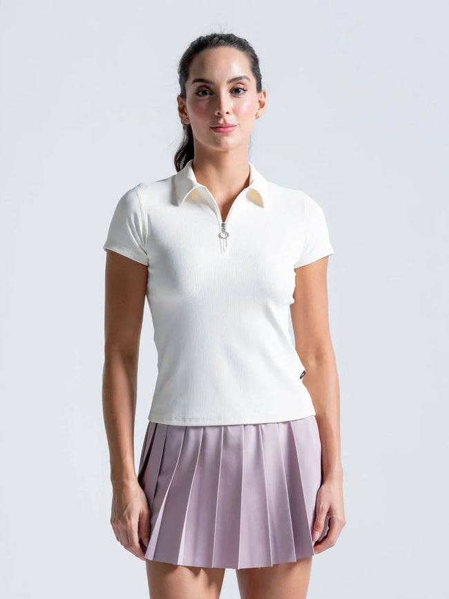 Polo En Tela Acanalada Y Con Cremallera, Color Mora Para Mujer