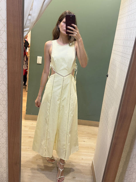 vestido midi amarillo casual elegante mujer